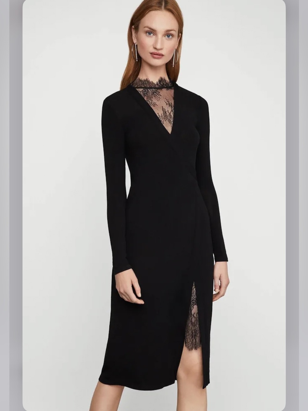 BCBGMAXAZRIA Lace-Inset Midi Dress